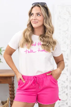 YMI Pink Frayed Hem Pull On Shorts