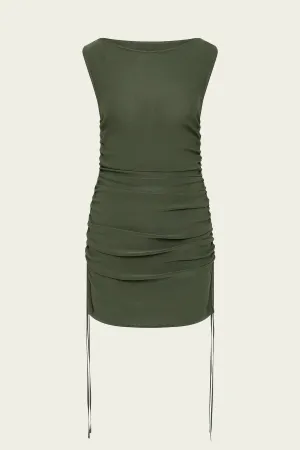 Yolanda Ruched Mini Dress in Khaki